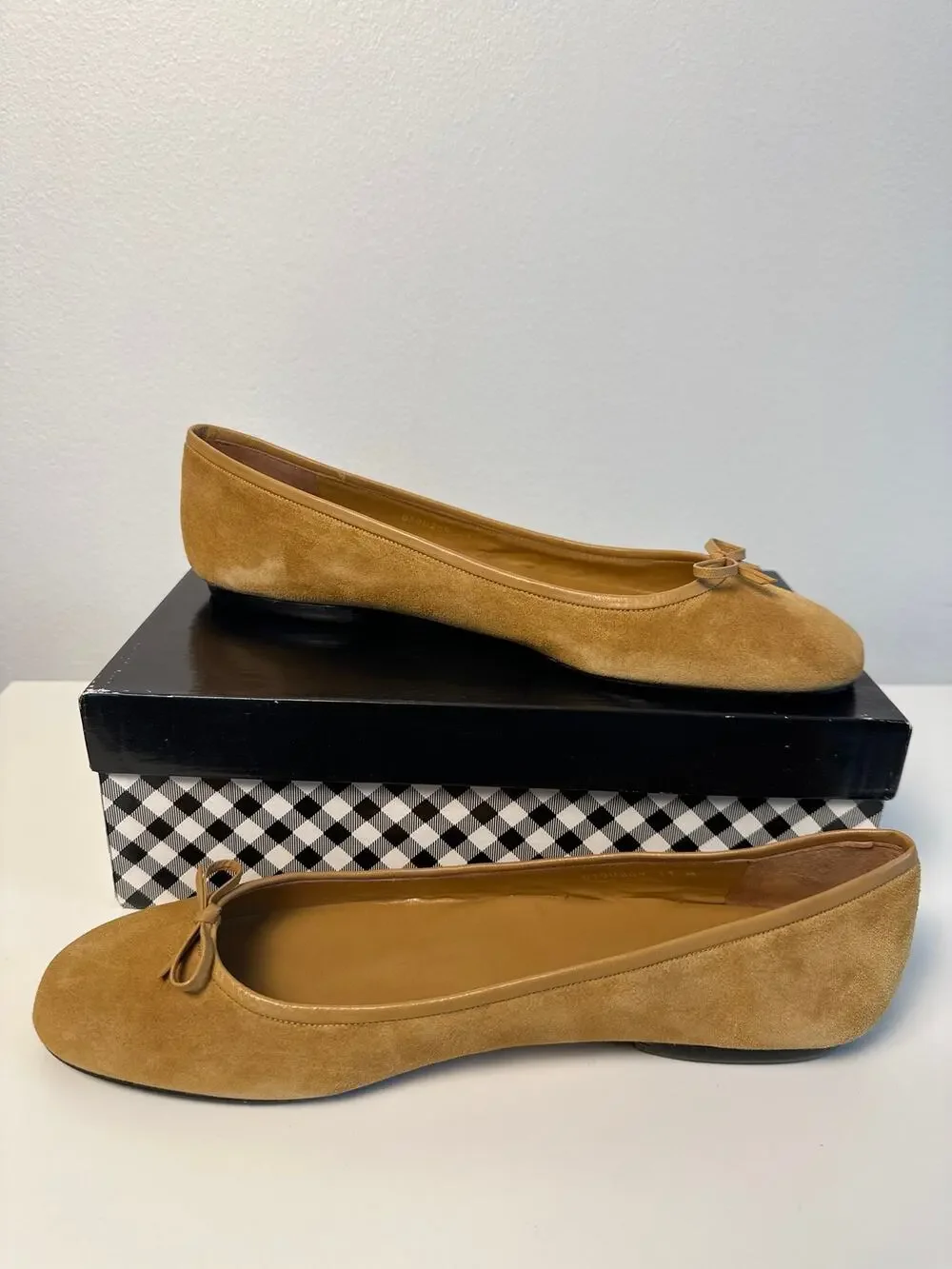 NIB Delman Whim Camel Suede Classic Bow Ballet Flats | Women's Size 11 M